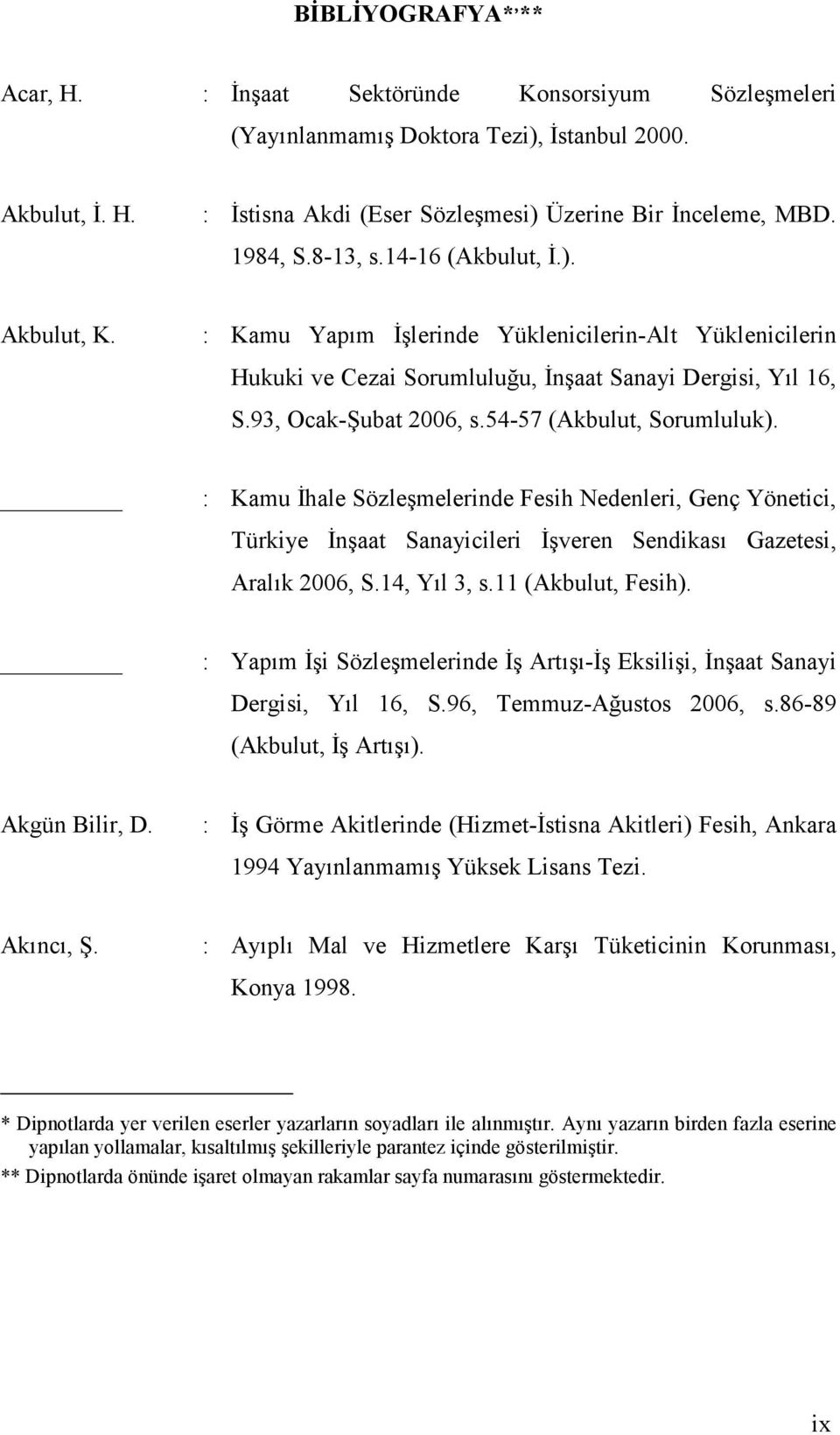 54-57 (Akbulut, Sorumluluk). : Kamu İhale Sözleşmelerinde Fesih Nedenleri, Genç Yönetici, Türkiye İnşaat Sanayicileri İşveren Sendikası Gazetesi, Aralık 2006, S.14, Yıl 3, s.11 (Akbulut, Fesih).