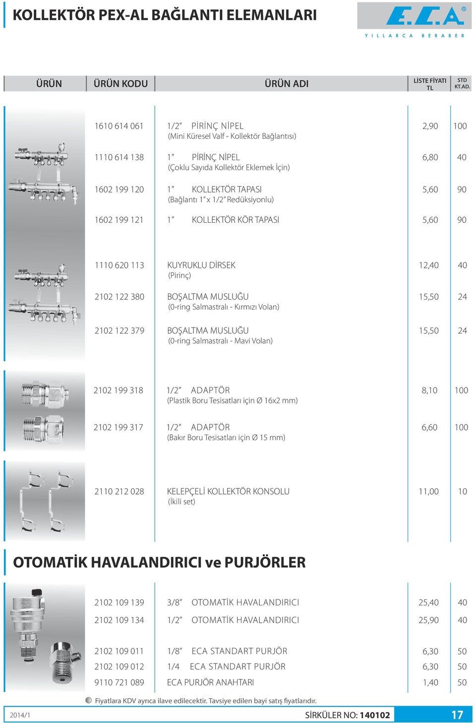 Salmastralı - Kırmızı Volan) 2102 122 379 BOŞALTMA MUSLUĞU (0-ring Salmastralı - Mavi Volan) 12,40 40 15,50 24 15,50 24 2102 199 318 1/2 ADAPTÖR (Plastik Boru Tesisatları için Ø 16x2 mm) 8,10 100