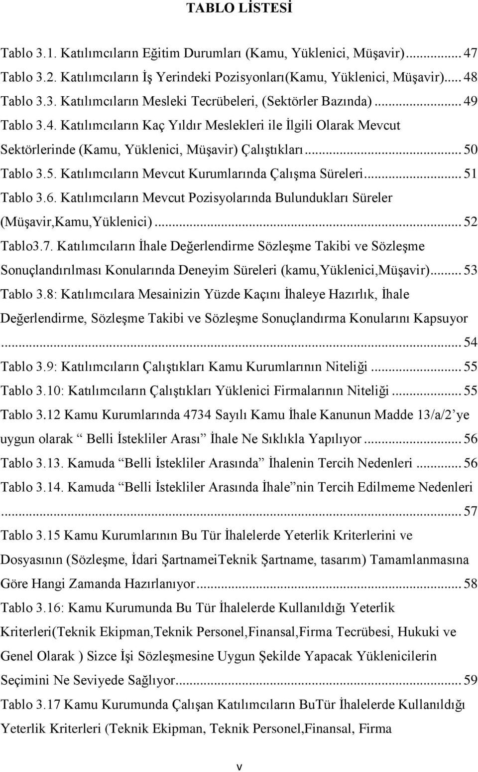 .. 51 Tablo 3.6. Katılımcıların Mevcut Pozisyolarında Bulundukları Süreler (Müşavir,Kamu,Yüklenici)... 52 Tablo3.7.