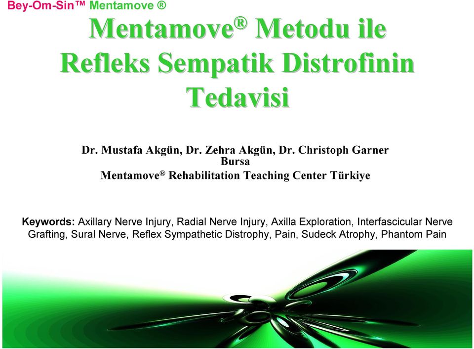 Christoph Garner Bursa Mentamove Rehabilitation Teaching Center Türkiye Keywords: