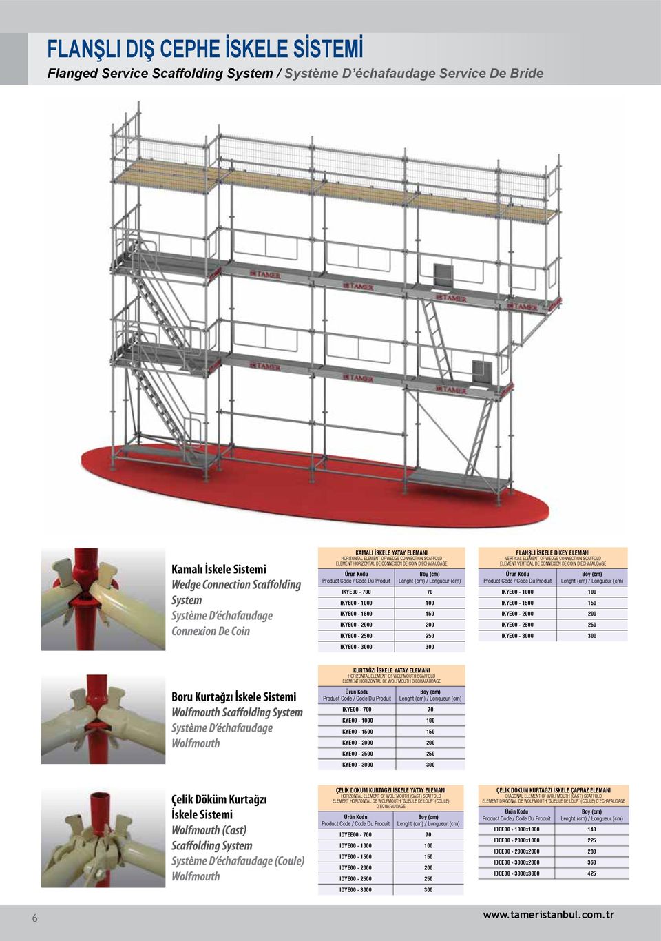 / Longueur (cm) IKYE00-700 70 IKYE00-1000 100 IKYE00-1500 150 IKYE00-2000 200 IKYE00-2500 250 IKYE00-3000 300 FLANŞLI İSKELE DİKEY ELEMANI VERTICAL ELEMENT OF WEDGE CONNECTION SCAFFOLD ELEMENT