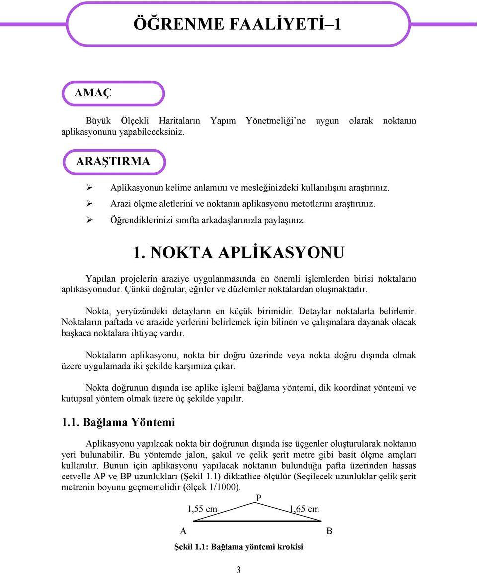 Öğrendiklerinizi sınıfta arkadaşlarınızla paylaşınız. 1. NOKTA APLİKASYONU Yapılan prjelerin araziye uygulanmasında en önemli işlemlerden birisi nktaların aplikasynudur.