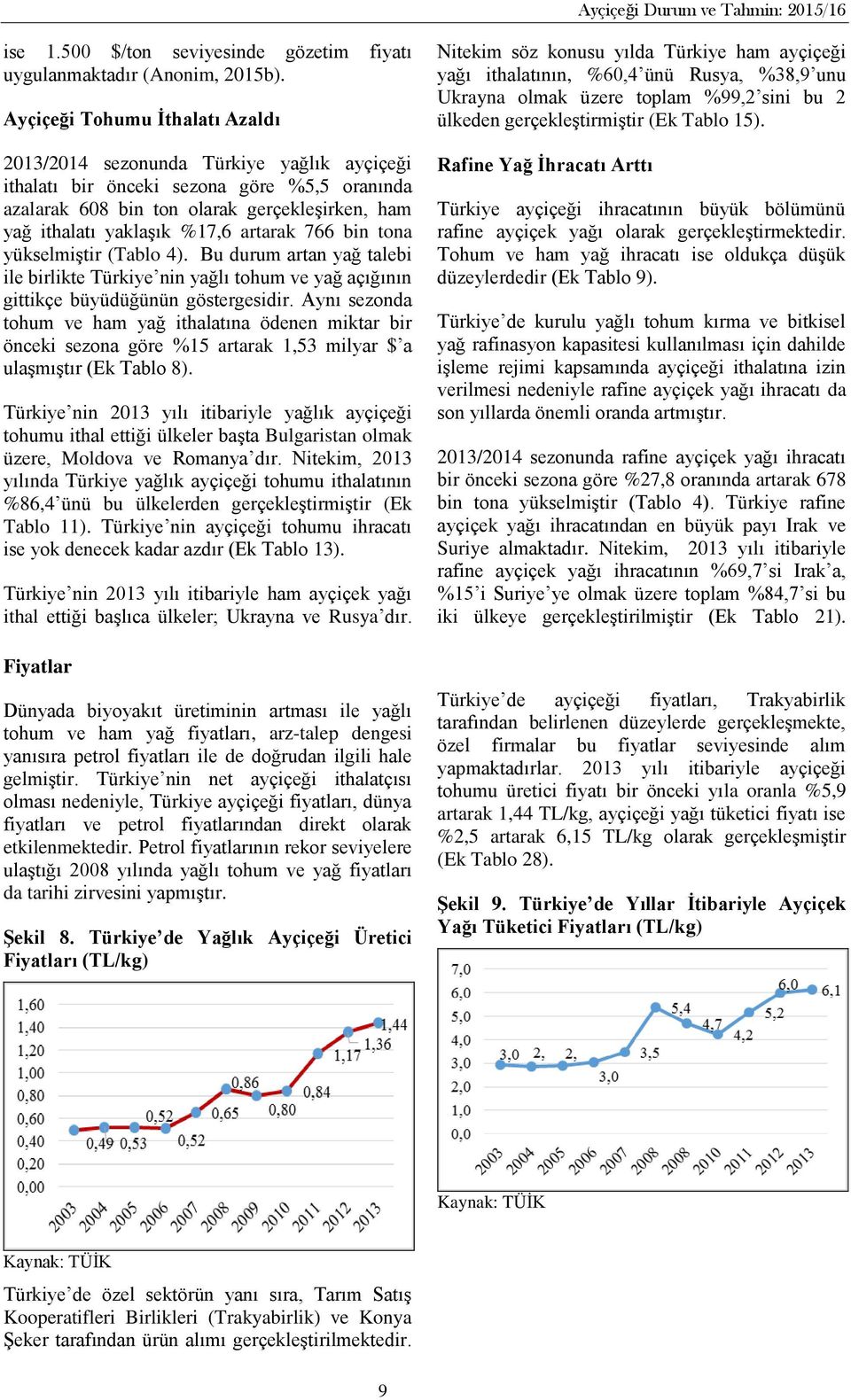 artarak 766 bin tona yükselmiştir (Tablo 4). Bu durum artan yağ talebi ile birlikte Türkiye nin yağlı tohum ve yağ açığının gittikçe büyüdüğünün göstergesidir.