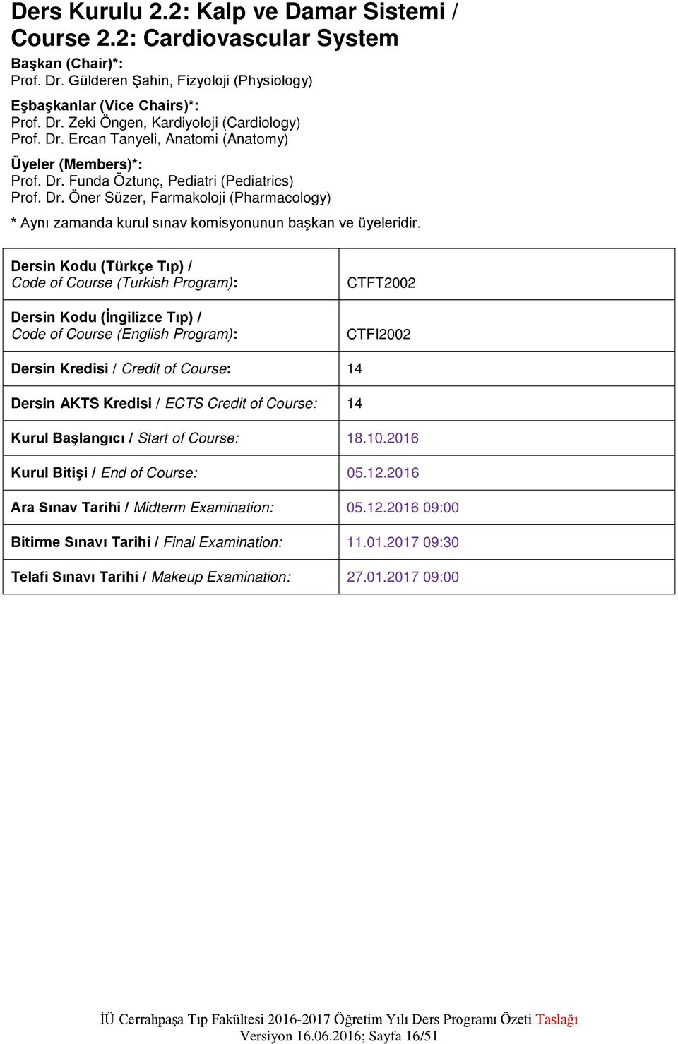 Dersin Kodu (Türkçe Tıp) / Code of Course (Turkish Program): Dersin Kodu (İngilizce Tıp) / Code of Course (English Program): CTFT2002 CTFI2002 Dersin Kredisi / Credit of Course: 14 Dersin AKTS