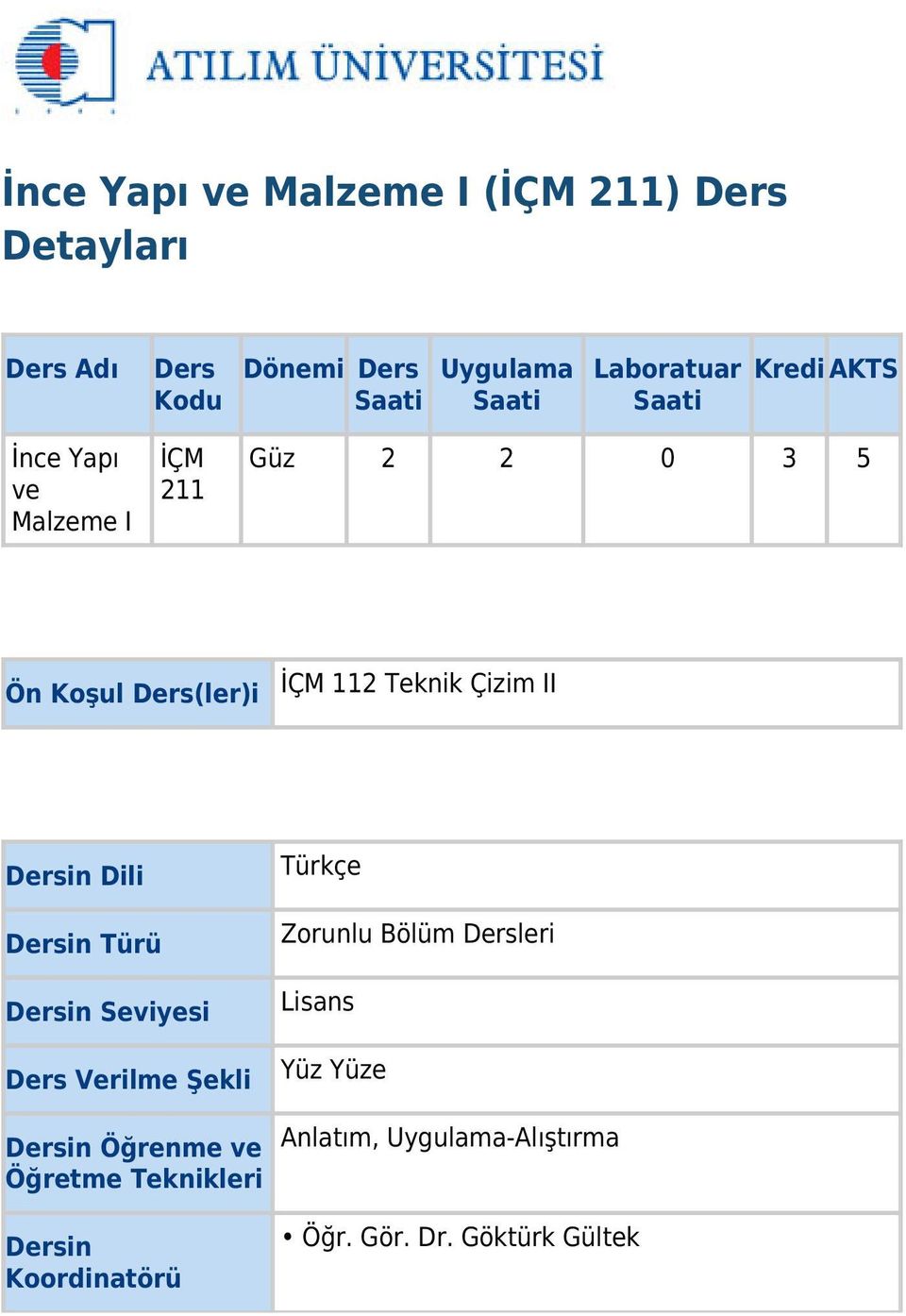 Çizim II Dersin Dili Dersin Türü Dersin Seviyesi Ders Verilme Şekli Dersin Öğrenme ve Öğretme Teknikleri