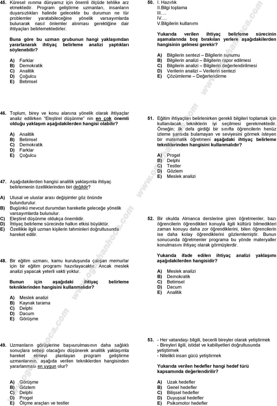 ihtiyaçları belirlemektedirler. Buna göre bu uzman grubunun hangi yaklaşımdan yararlanarak ihtiyaç belirleme analizi yaptıkları söylenebilir?