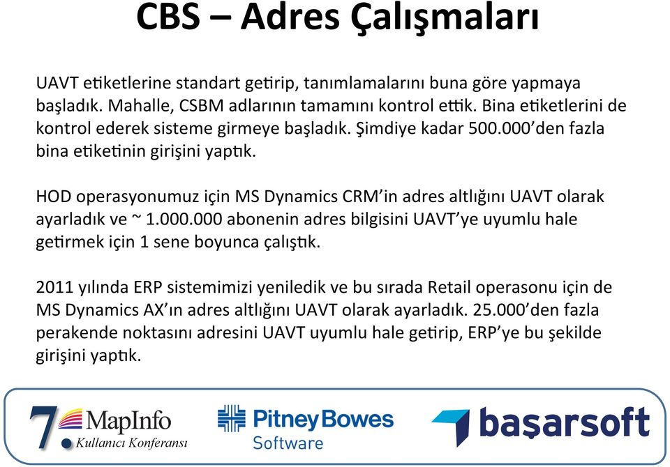 HOD operasyonumuz için MS Dynamics CRM in adres altlığını UAVT olarak ayarladık ve ~ 1.000.