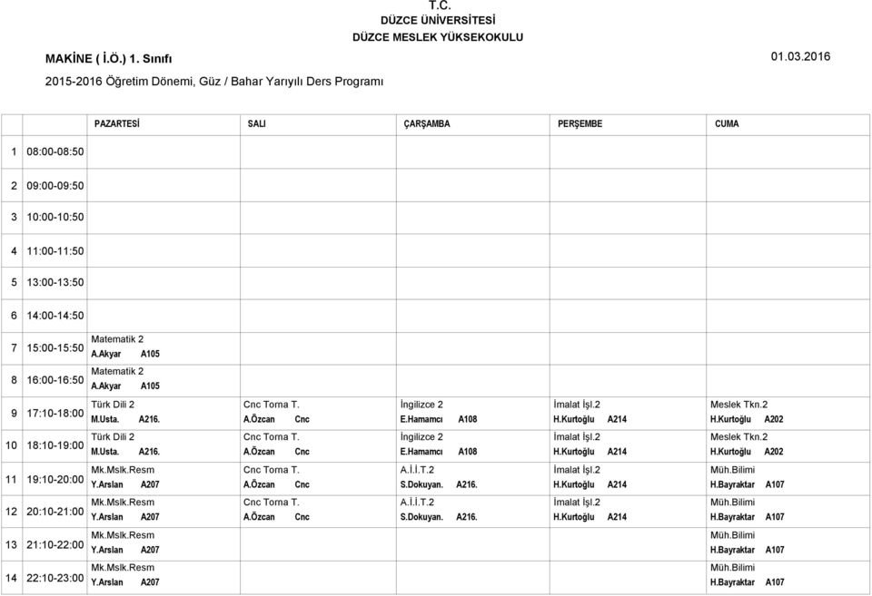 :00-:0 :00-:0 Matematik A.Akyar A Matematik A.Akyar A :-:00 Türk Dili M.Usta. A. İngilizce E.