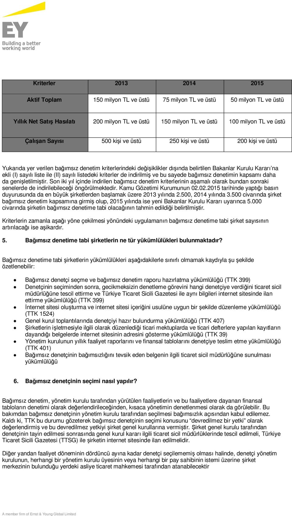 liste ile (II) sayılı listedeki kriterler de indirilmiş ve bu sayede bağımsız denetimin kapsamı daha da genişletilmiştir.