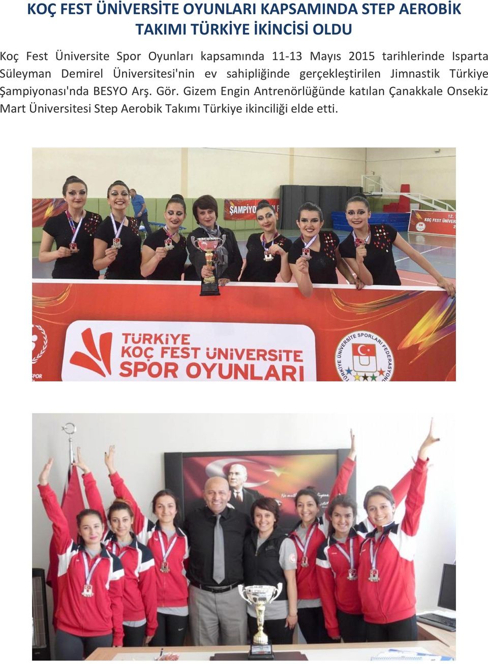 Üniversitesi'nin ev sahipliğinde gerçekleştirilen Jimnastik Türkiye Şampiyonası'nda BESYO Arş. Gör.