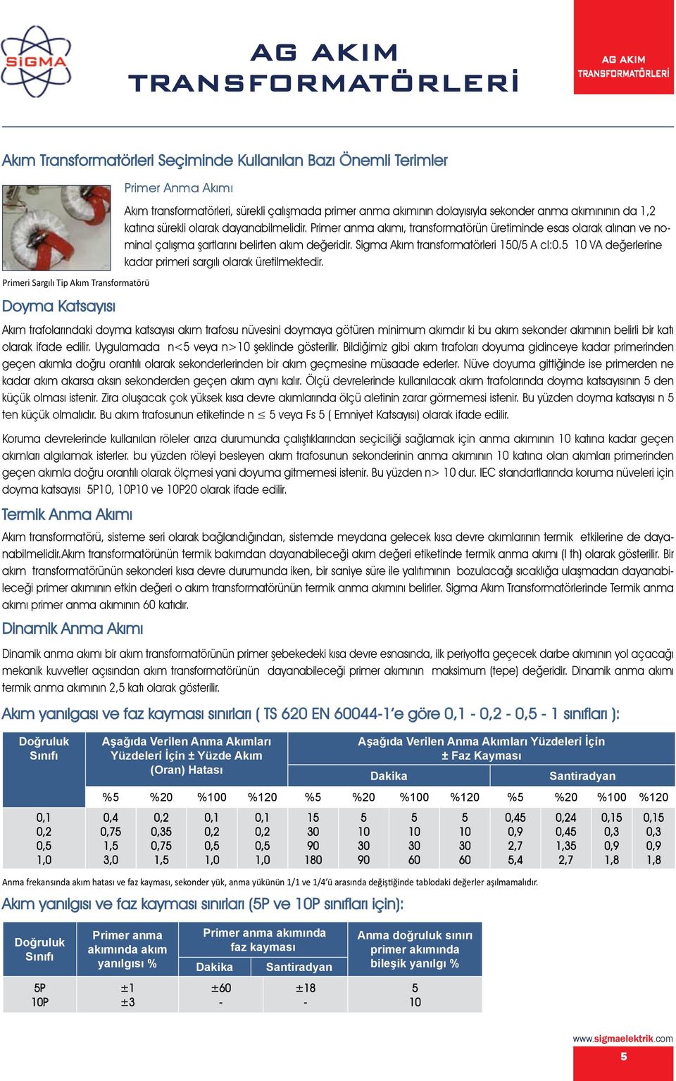 Primer anma akımı, transformatörün üretiminde esas olarak alınan ve nominal çalışma şartlarını belirten akım değeridir. Sigma Akım transformatörleri 150/5 A cl:0.