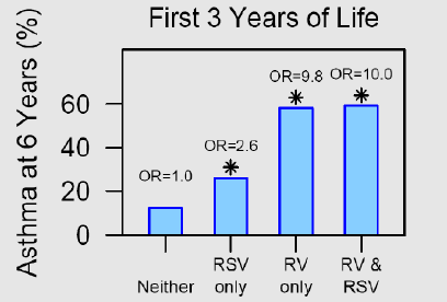 İlk 3 yaşta rinovirus(rv) ve/veya RSV ile hışıltı geçirmek ve 6 yaşta astım