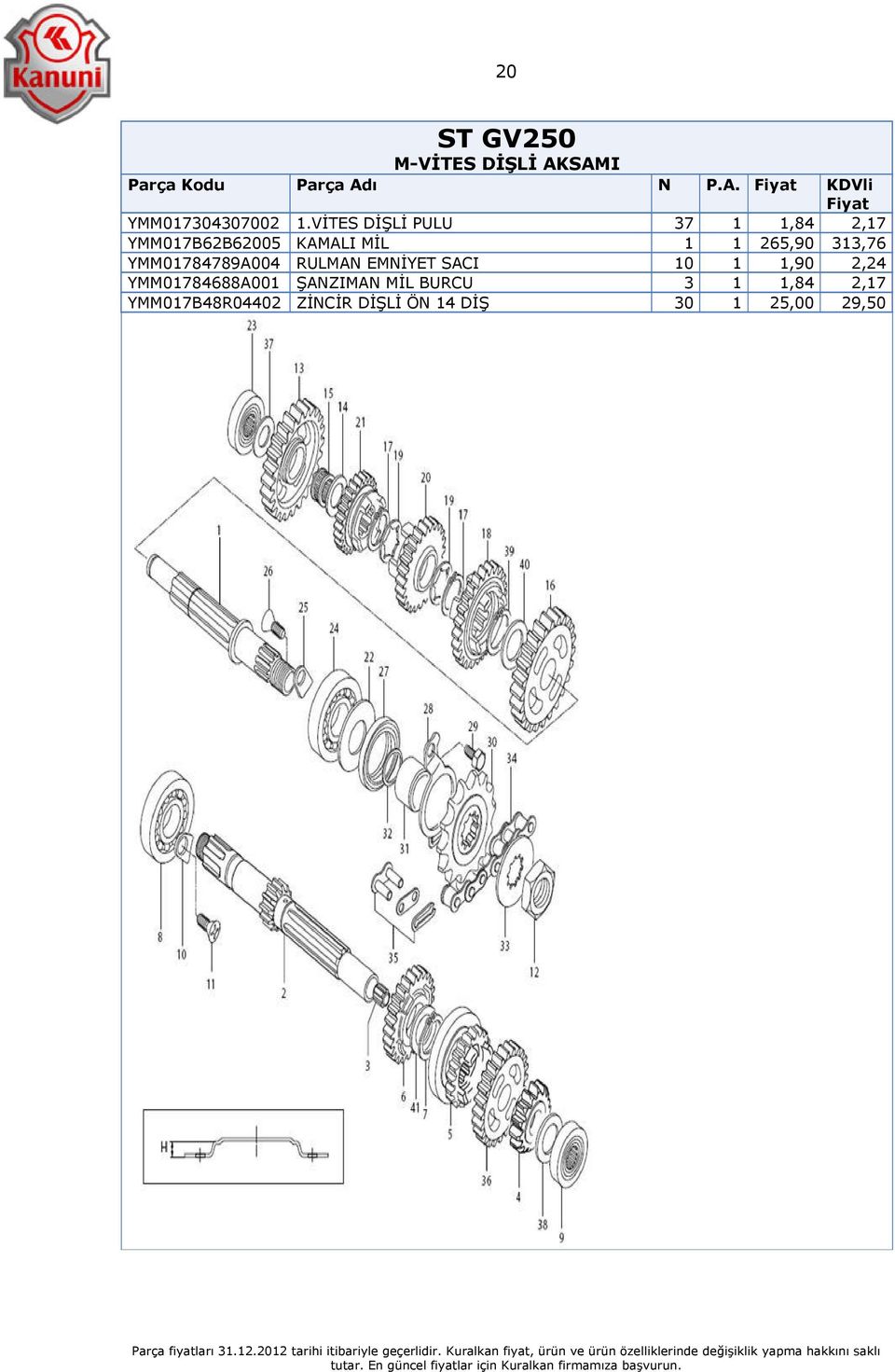 265,90 313,76 YMM01784789A004 RULMAN EMNİYET SACI 10 1 1,90 2,24