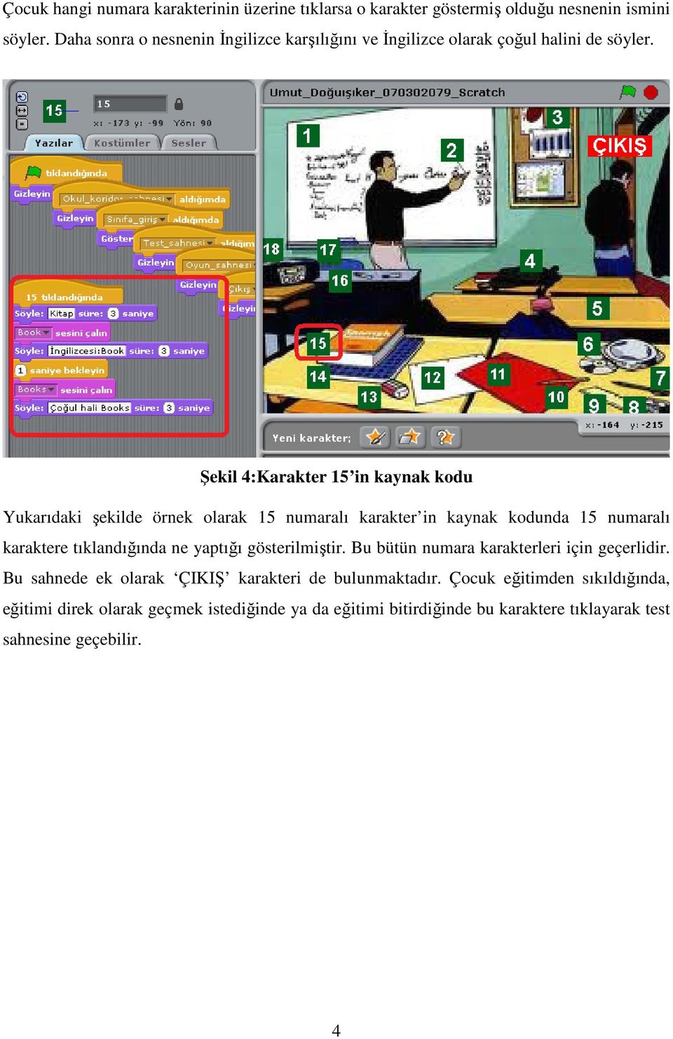 Şekil 4:Karakter 15 in kaynak kodu Yukarıdaki şekilde örnek olarak 15 numaralı karakter in kaynak kodunda 15 numaralı karaktere tıklandığında ne