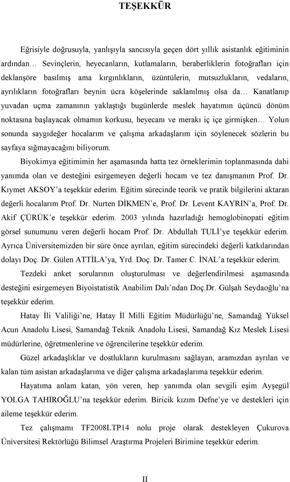 hayatımın üçüncü dönüm noktasına başlayacak olmamın korkusu, heyecanı ve merakı iç içe girmişken Yolun sonunda saygıdeğer hocalarım ve çalışma arkadaşlarım için söylenecek sözlerin bu sayfaya