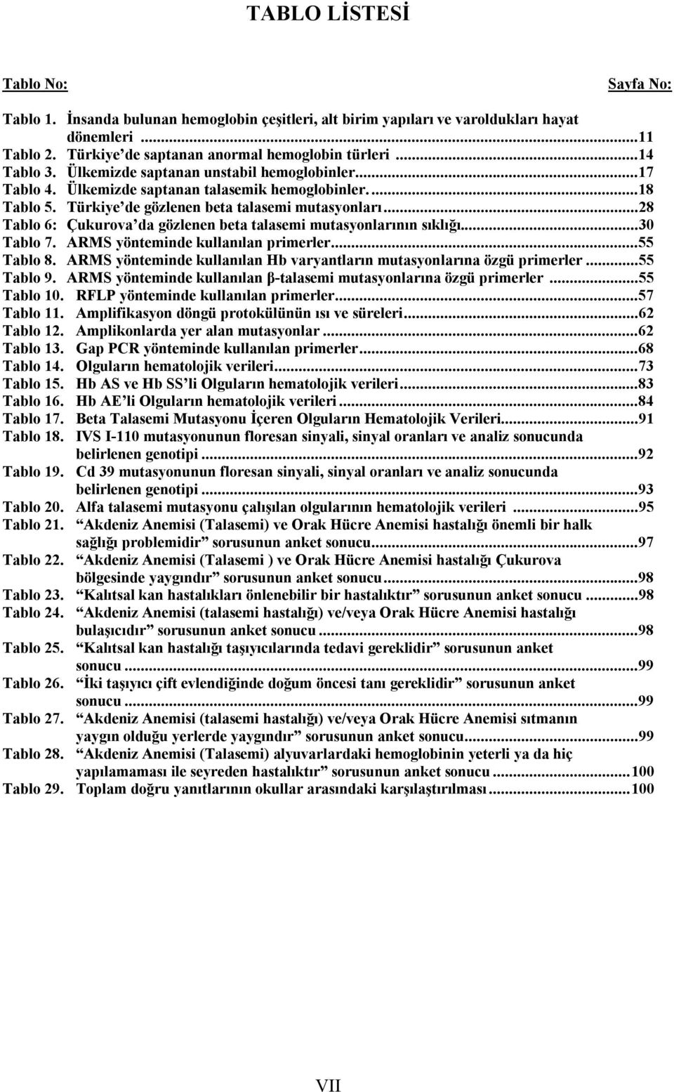 .. 28 Tablo 6: Çukurova da gözlenen beta talasemi mutasyonlarının sıklığı... 30 Tablo 7. ARMS yönteminde kullanılan primerler... 55 Tablo 8.