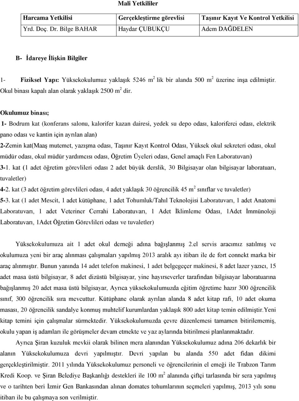 Okul binası kapalı alan olarak yaklaşık 2500 m 2 dir.