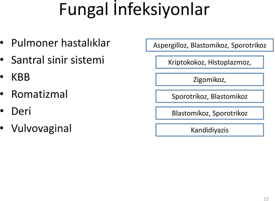 Blastomikoz, Sporotrikoz Kriptokokoz, Histoplazmoz,