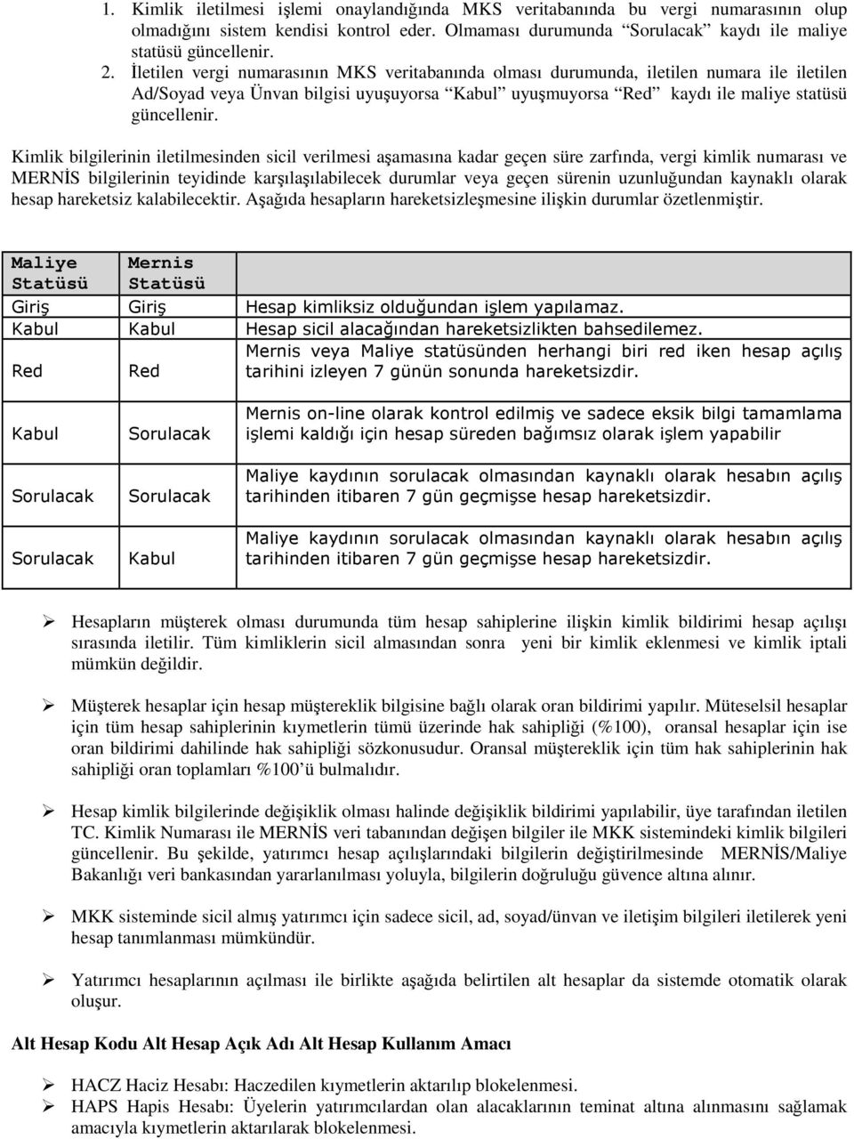 Kimlik bilgilerinin iletilmesinden sicil verilmesi aşamasına kadar geçen süre zarfında, vergi kimlik numarası ve MERNĐS bilgilerinin teyidinde karşılaşılabilecek durumlar veya geçen sürenin