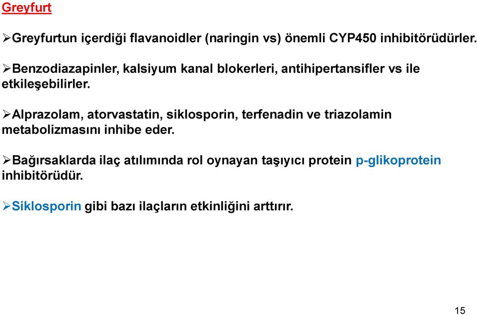 Alprazolam, atorvastatin, siklosporin, terfenadin ve triazolamin metabolizmasını inhibe eder.