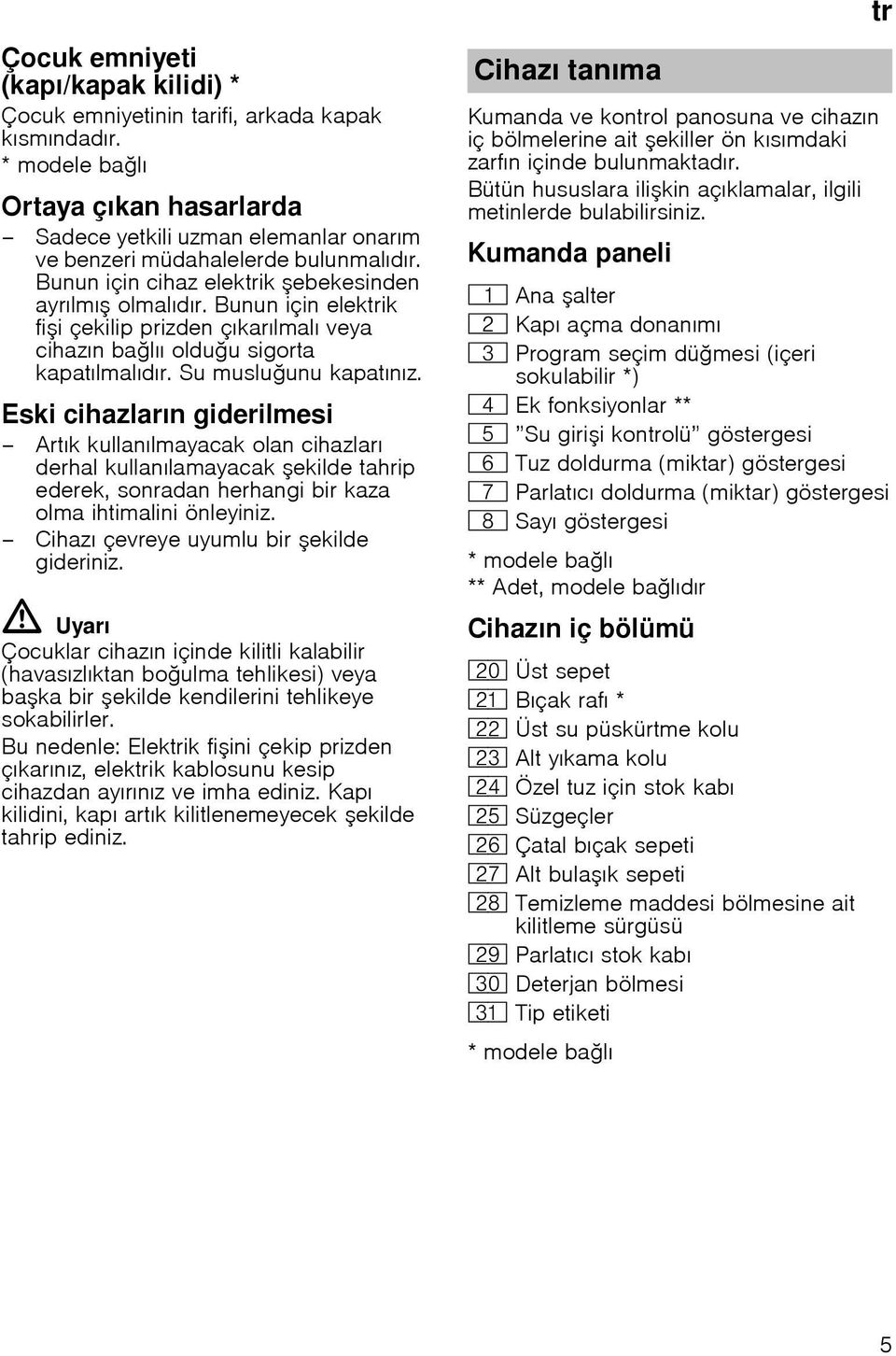 Bunun için elektrik fi i çekilip prizden çıkarılmalı veya cihazın ba lıı oldu u sigorta kapatılmalıdır. Su muslu unu kapatınız.