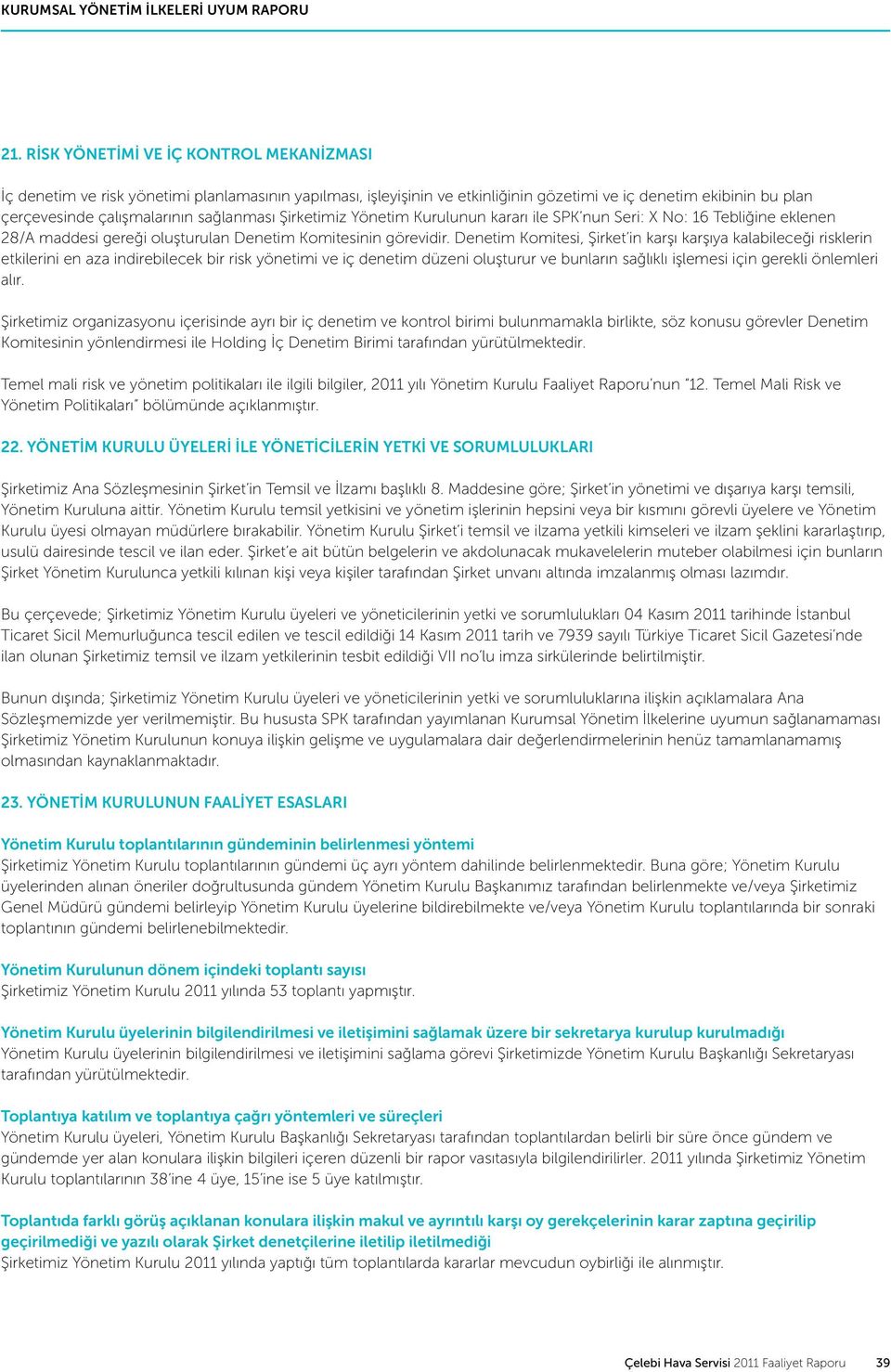 Denetim Komitesi, Şirket in karşı karşıya kalabileceği risklerin etkilerini en aza indirebilecek bir risk yönetimi ve iç denetim düzeni oluşturur ve bunların sağlıklı işlemesi için gerekli önlemleri