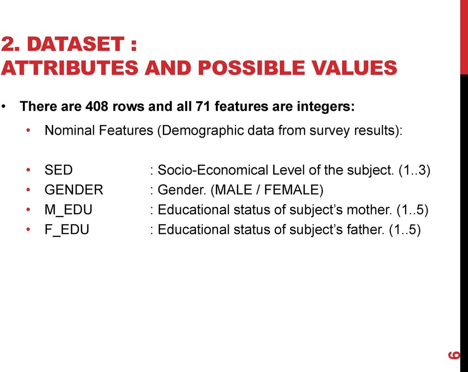 Socio-Economical Level of the subject. (1..3) GENDER : Gender.