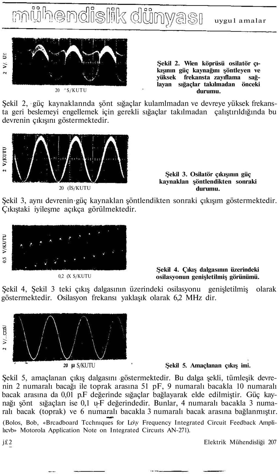 20 (İS/KUTU Şekil 3. Osilatör çıkışının güç kaynaklan şöntlendikten sonraki durumu. Şekil 3, aynı devrenin güç kaynaklan şöntlendikten sonraki çıkışım göstermektedir.