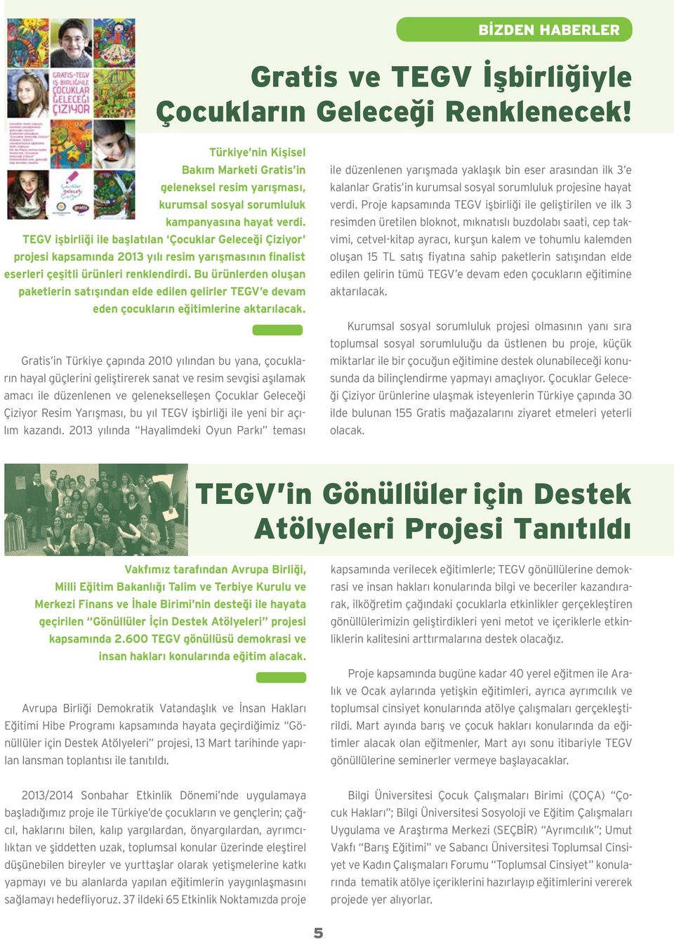 TEGV işbirliği ile başlatılan Çocuklar Geleceği Çiziyor projesi kapsamında 2013 yılı resim yarışmasının finalist eserleri çeşitli ürünleri renklendirdi.