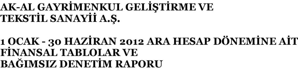 1 OCAK - 30 HAZİRAN 2012 ARA HESAP