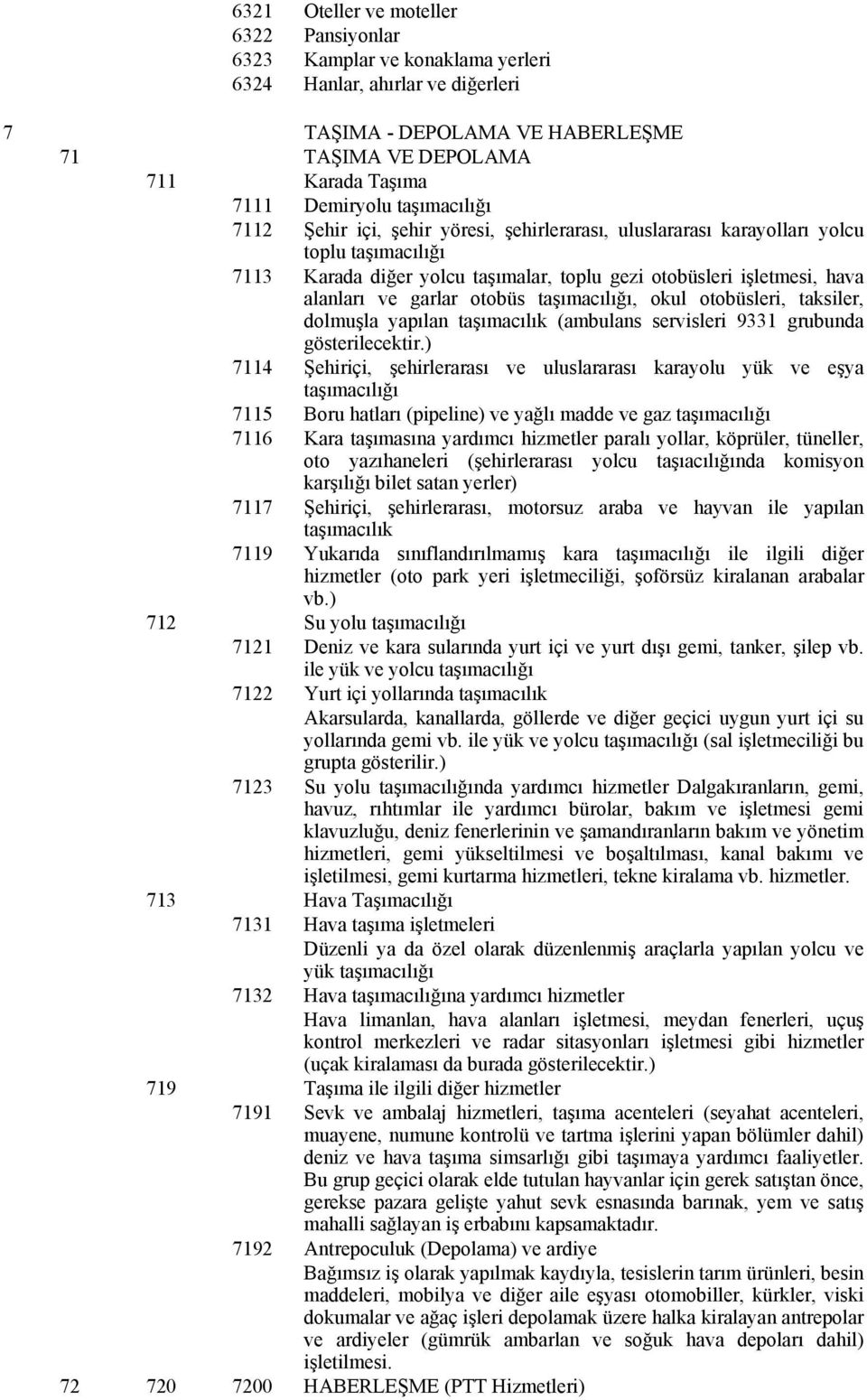 otobüs taşımacılığı, okul otobüsleri, taksiler, dolmuşla yapılan taşımacılık (ambulans servisleri 9331 grubunda gösterilecektir.