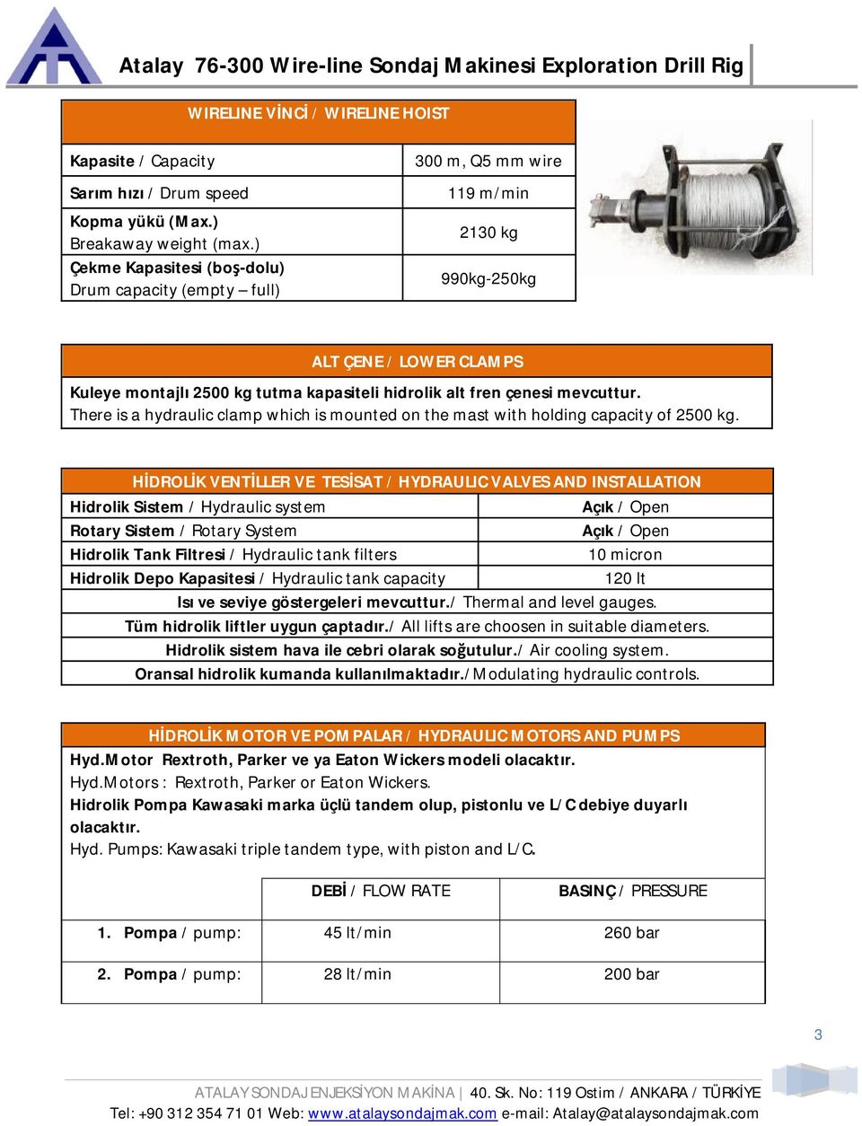 mevcuttur. There is a hydraulic clamp which is mounted on the mast with holding capacity of 2500 kg.