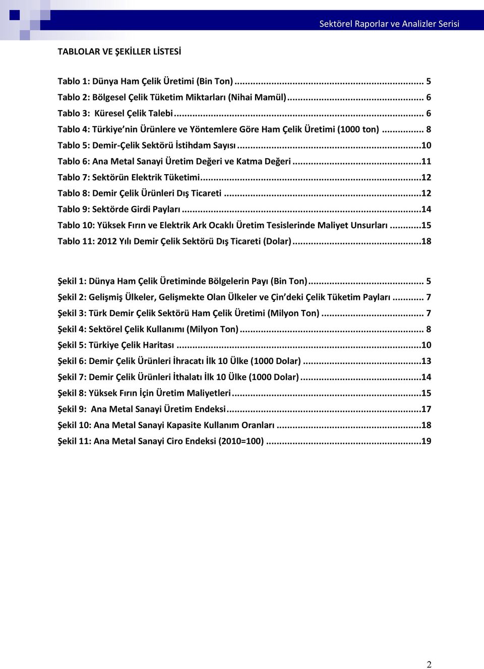 ..11 Tablo 7: Sektörün Elektrik Tüketimi...12 Tablo 8: Demir Çelik Ürünleri Dış Ticareti...12 Tablo 9: Sektörde Girdi Payları.