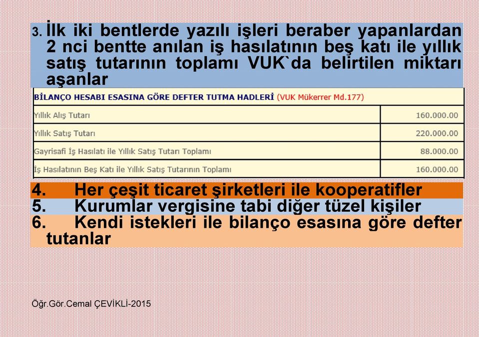 miktarı aşanlar 4. Her çeşit ticaret şirketleri ile kooperatifler 5.