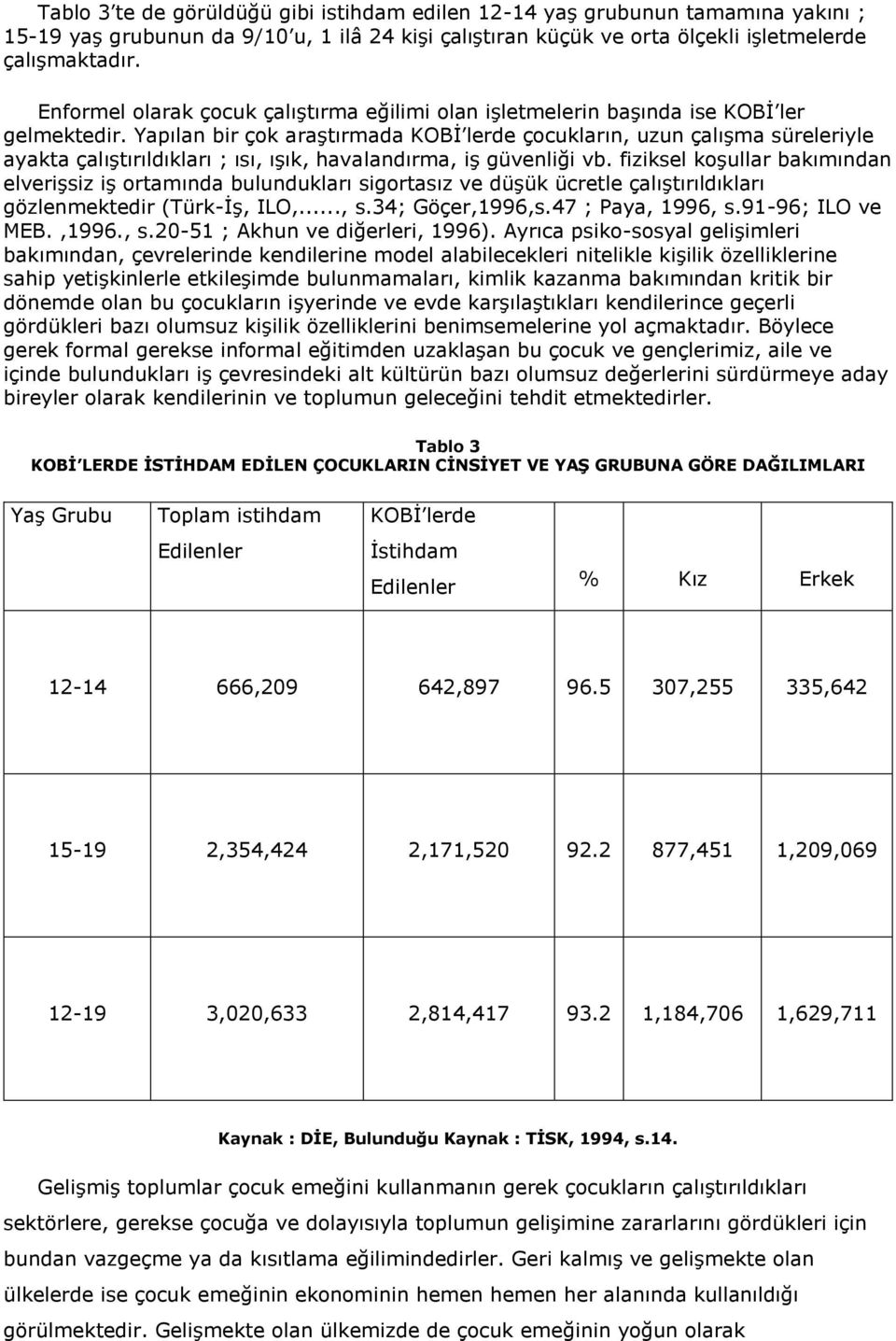 Yapılan bir çok araştırmada KOBİ lerde çocukların, uzun çalışma süreleriyle ayakta çalıştırıldıkları ; ısı, ışık, havalandırma, iş güvenliği vb.