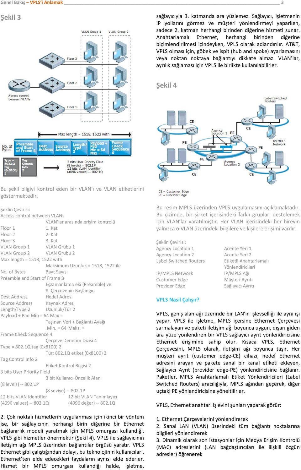 AT&T, VPLS olması için, göbek ve ispit (hub and spoke) ayarlamasını veya noktan noktaya bağlantıyı dikkate almaz. VLAN lar, ayrılık sağlaması için VPLS ile birlikte kullanılabilirler.