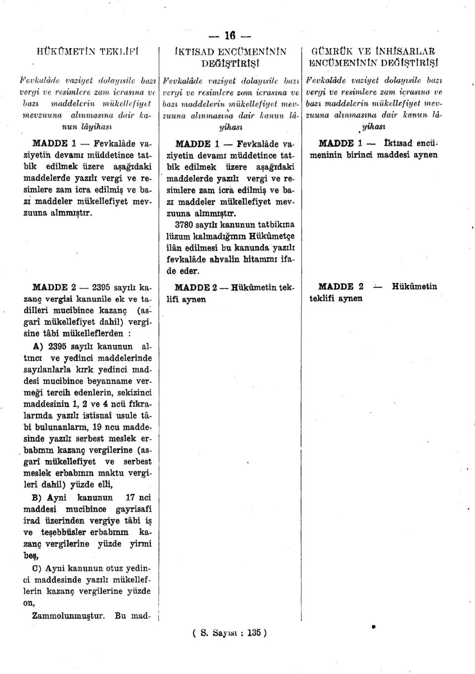 MADDE 2 2395 sayılı kazanç vergisi kanunile ek ve tadilleri mucibince kazanç (asgarî mükellefiyet dahil) vergisine tâbi mükelleflerden : A) 2395 sayılı kanunun altıncı ve yedinci maddelerinde