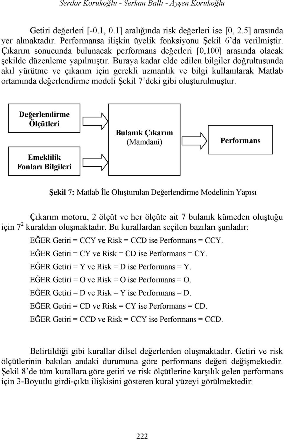 Buraya kadar elde edilen bilgiler doğrultusunda akıl yürütme ve çıkarım için gerekli uzmanlık ve bilgi kullanılarak Matlab ortamında değerlendirme modeli Şekil 7 deki gibi oluşturulmuştur.