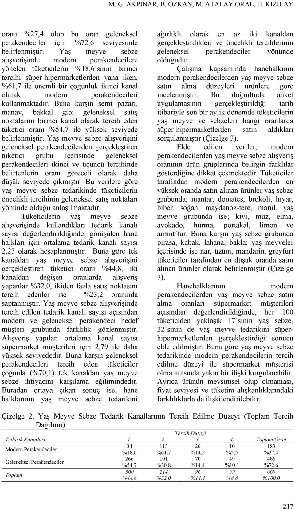 perakendecileri kullanmaktadır. Buna karşın semt pazarı, manav, bakkal gibi geleneksel satış noktalarını birinci kanal olarak tercih eden tüketici oranı %54,7 ile yüksek seviyede belirlenmiştir.