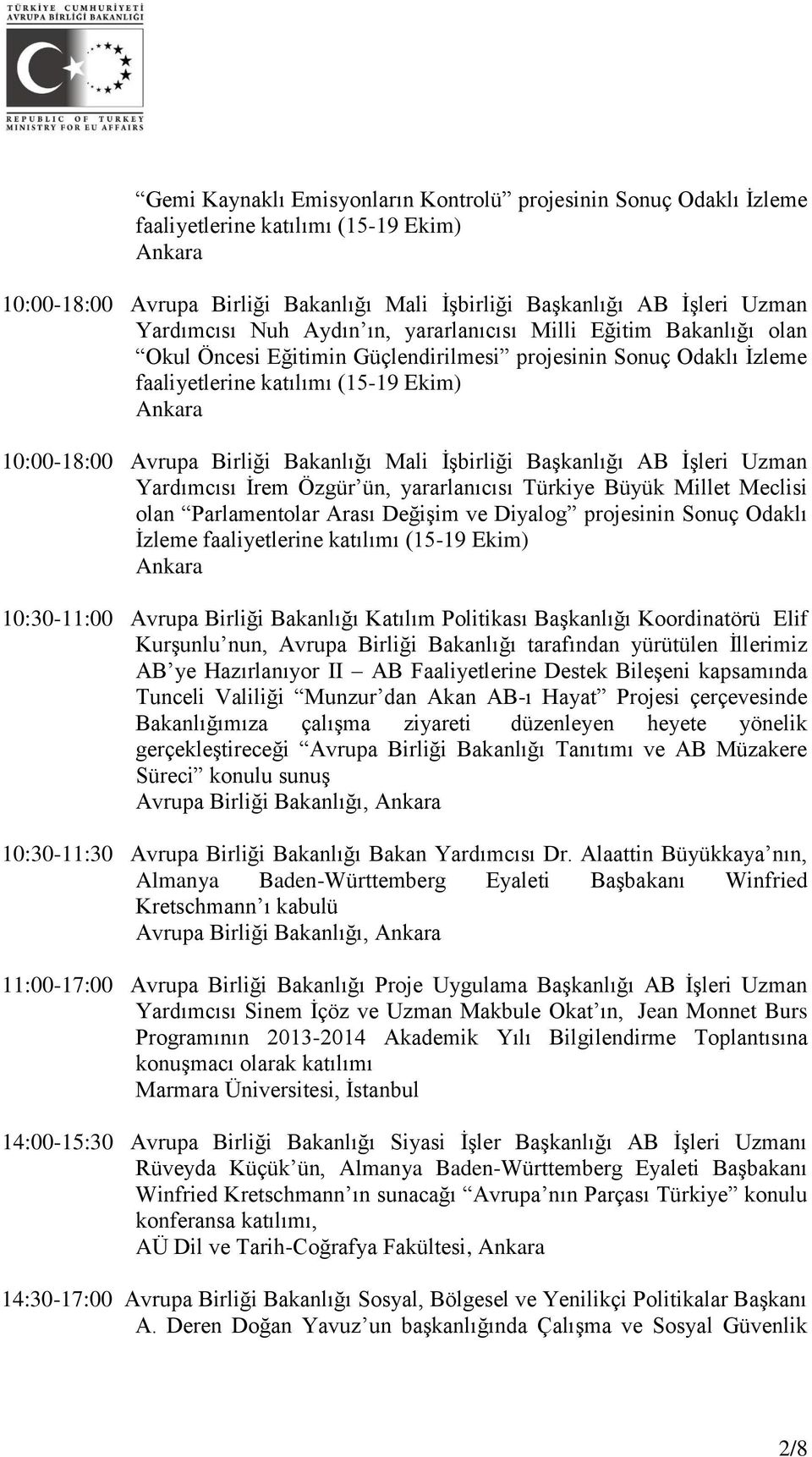 İşbirliği Başkanlığı AB İşleri Uzman Yardımcısı İrem Özgür ün, yararlanıcısı Türkiye Büyük Millet Meclisi olan Parlamentolar Arası Değişim ve Diyalog projesinin Sonuç Odaklı İzleme faaliyetlerine