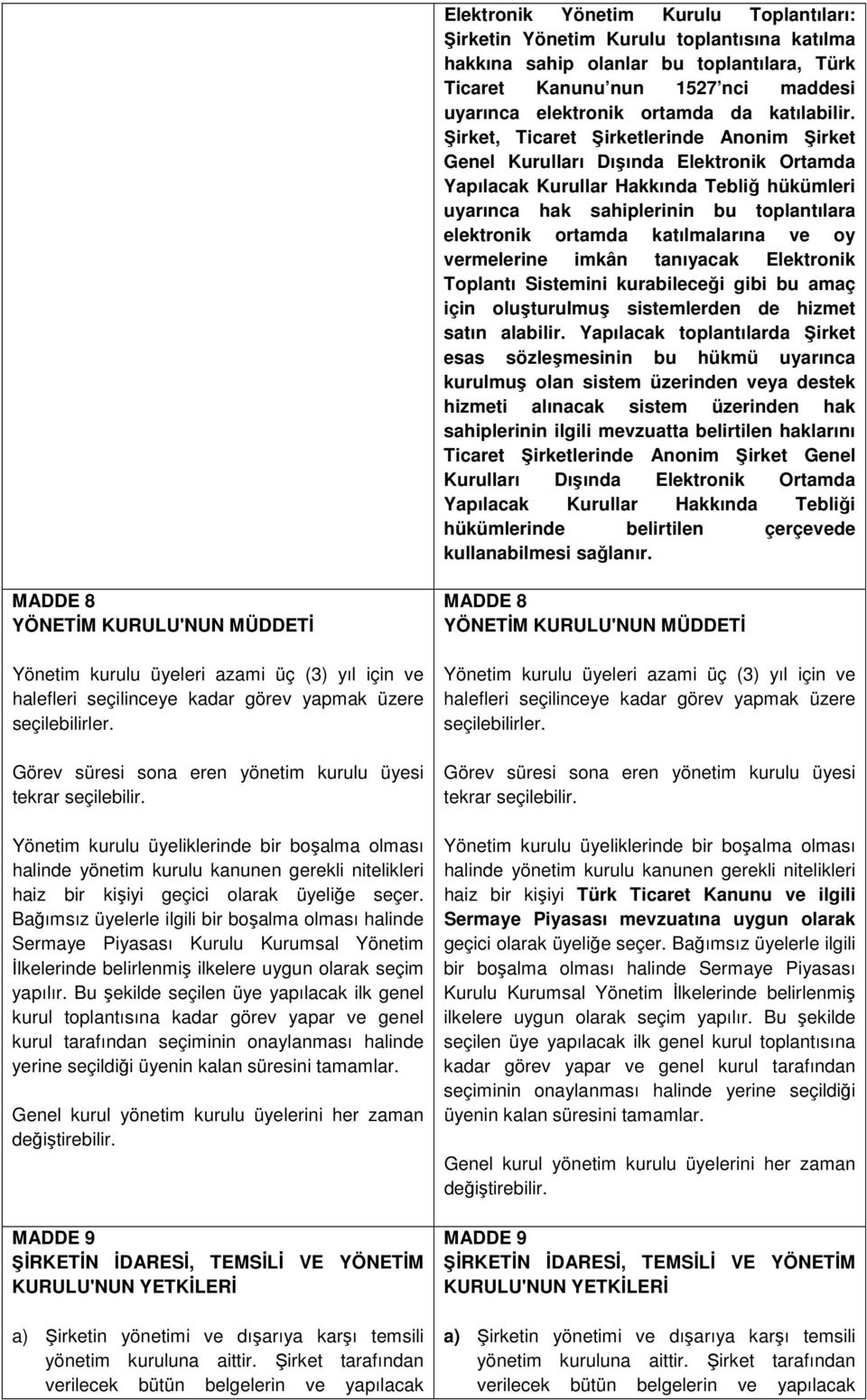 Şirket, Ticaret Şirketlerinde Anonim Şirket Genel Kurulları Dışında Elektronik Ortamda Yapılacak Kurullar Hakkında Tebliğ hükümleri uyarınca hak sahiplerinin bu toplantılara elektronik ortamda