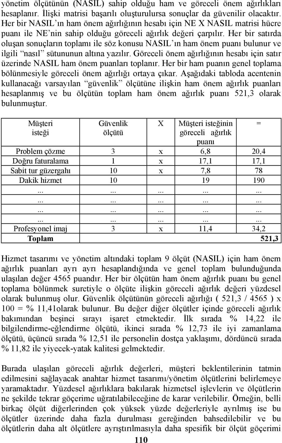 Her bir satırda oluşan sonuçların toplamı ile söz konusu NASIL ın ham önem puanı bulunur ve ilgili nasıl sütununun altına yazılır.