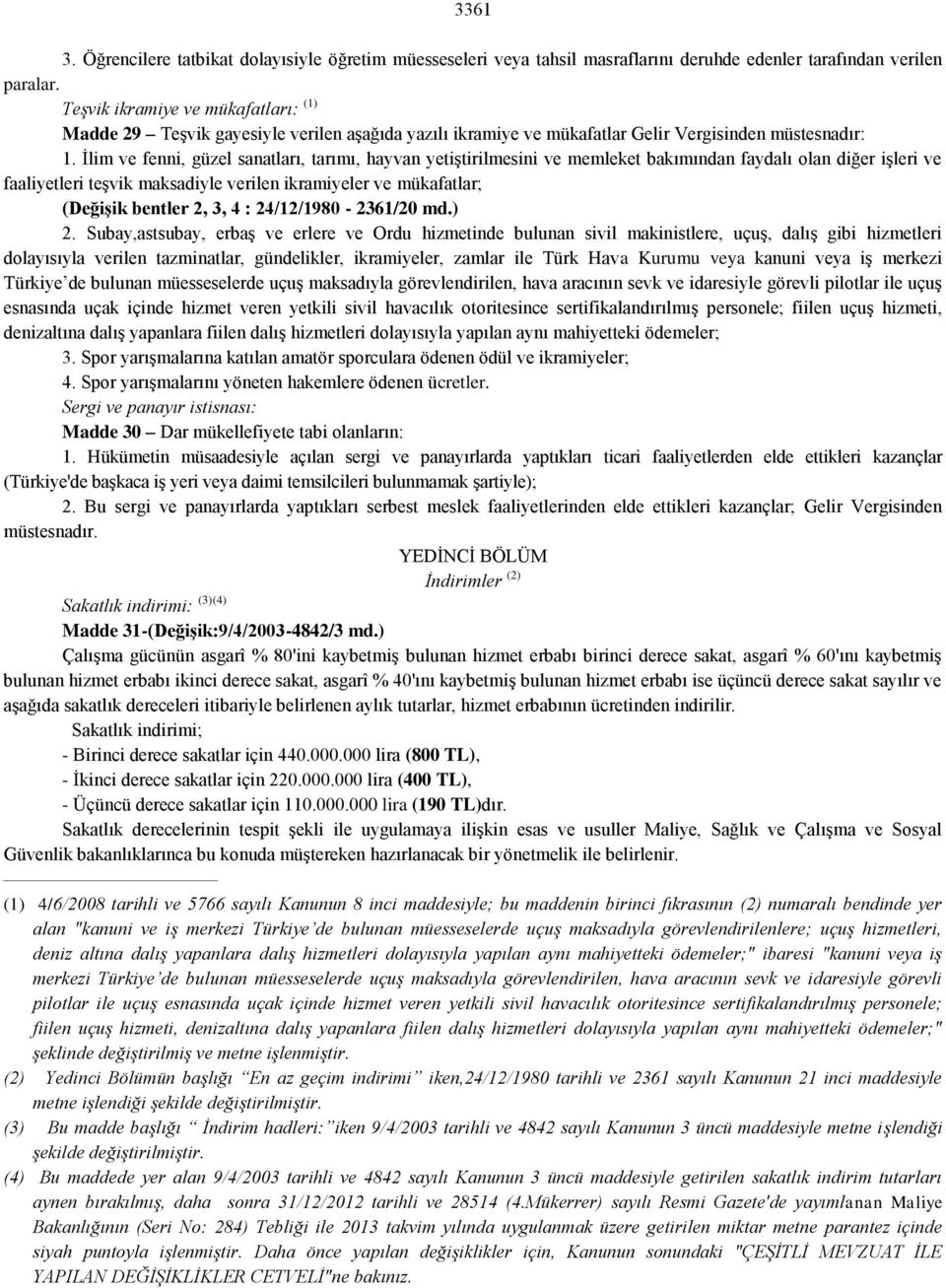 İlim ve fenni, güzel sanatları, tarımı, hayvan yetiştirilmesini ve memleket bakımından faydalı olan diğer işleri ve faaliyetleri teşvik maksadiyle verilen ikramiyeler ve mükafatlar; (Değişik bentler