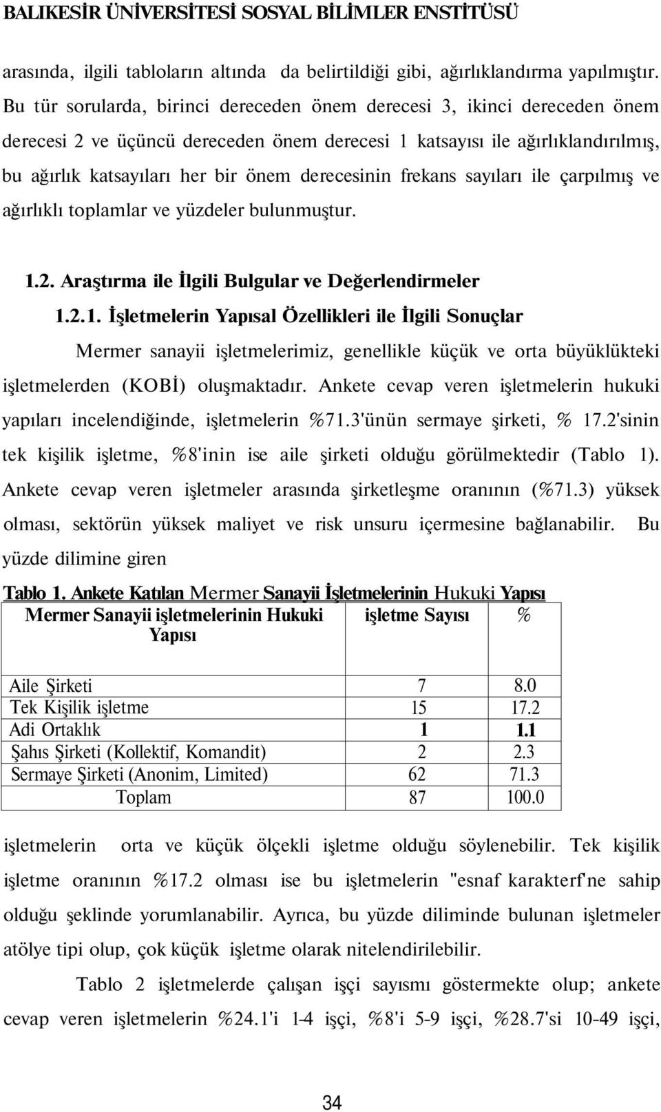 frekans sayıları ile çarpılmış ve ağırlıklı toplamlar ve yüzdeler bulunmuştur. 1.