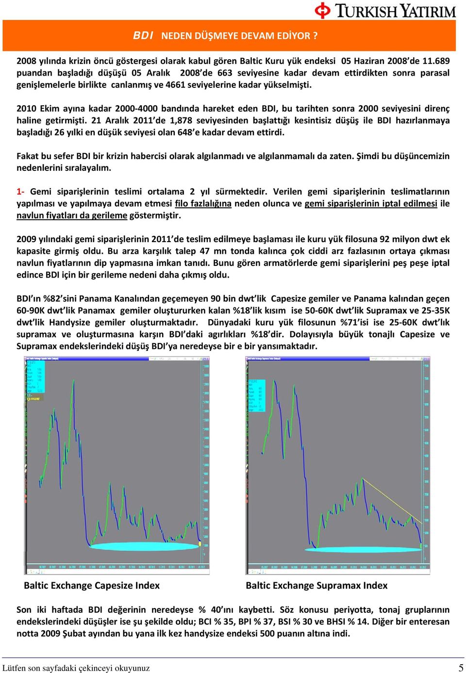 2010 Ekim ayına kadar 2000 4000 bandında hareket eden BDI, bu tarihten sonra 2000 seviyesini direnç haline getirmişti.