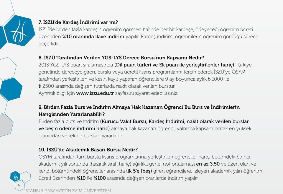 2013 YGS-LYS puan sıralamasında (Dil puan türleri ve Ek puan ile yerleştirilenler hariç) Türkiye genelinde dereceye giren, burslu veya ücretli lisans programlarını tercih ederek İSZÜ ye ÖSYM