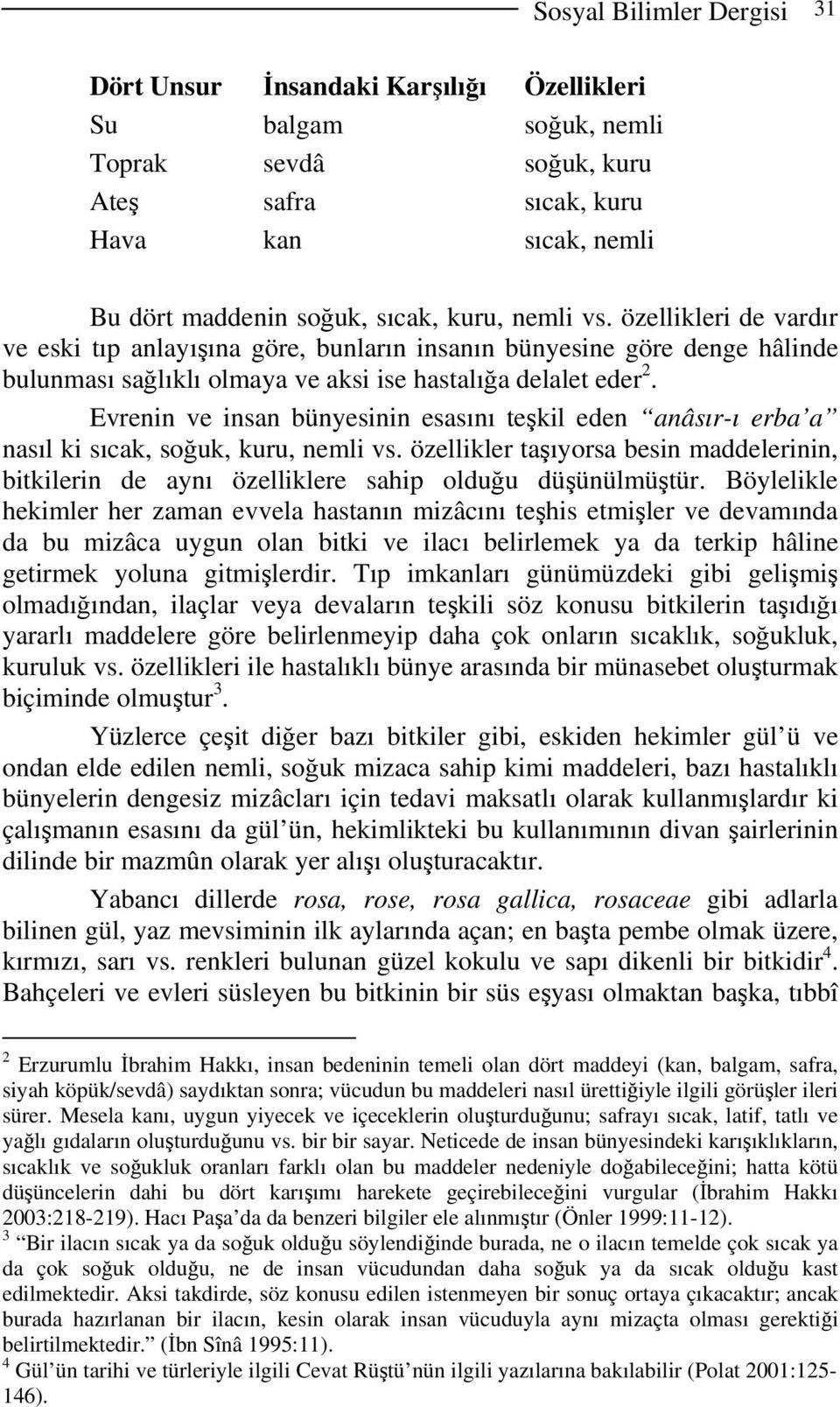 Evrenin ve insan bünyesinin esasını teşkil eden anâsır-ı erba a nasıl ki sıcak, soğuk, kuru, nemli vs.