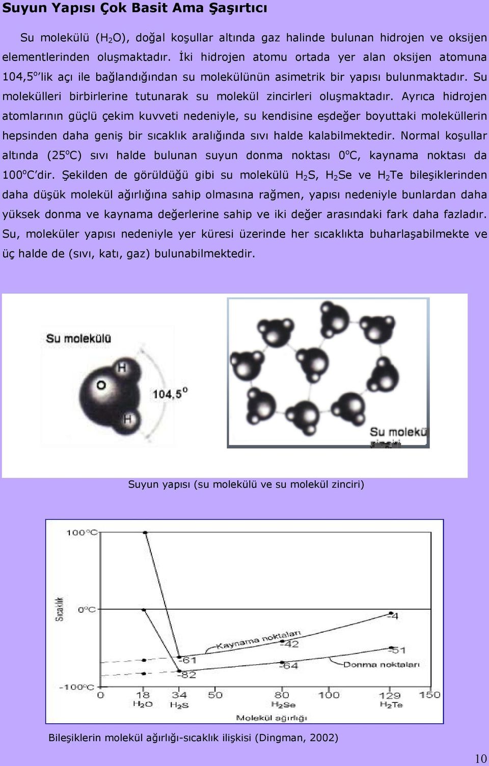 Su molekülleri birbirlerine tutunarak su molekül zincirleri oluşmaktadır.