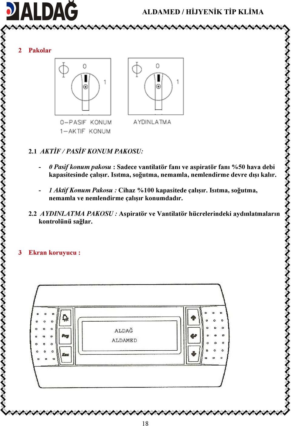 debi kapasitesinde çalışır. Isıtma, soğutma, nemamla, nemlendirme devre dışı kalır.