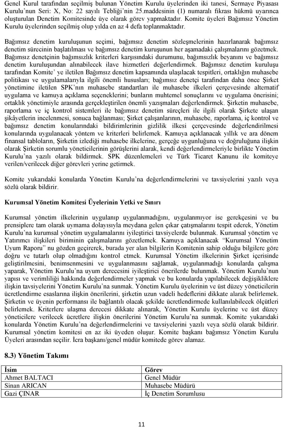 Komite üyeleri Bağımsız Yönetim Kurulu üyelerinden seçilmiş olup yılda en az 4 defa toplanmaktadır.